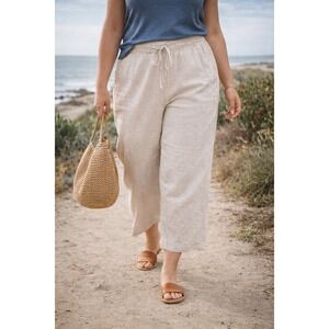 Lane Bryant Linen Blend Wide Leg Cropped Pants Oatmeal Beige 18P Petite Coastal